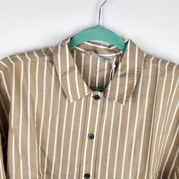 NWT Everlane Brown Stripe Button Up Collared PJ Pajama Shirt sz S - Picture 3 of 8